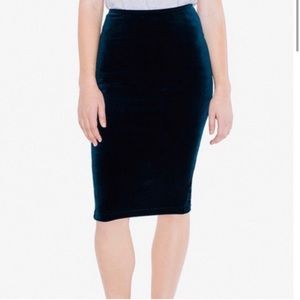 American Apparel Blue Nile Velvet Mid-Length Pencil Skirt